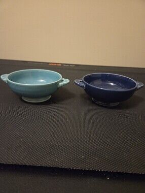 Fiesta Ware Cobalt Blue And Turquoise CREAM SOUP Bowls